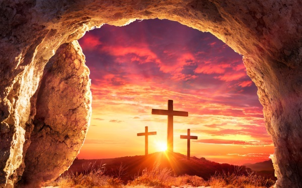 View on the 3 crosses from the opened grave