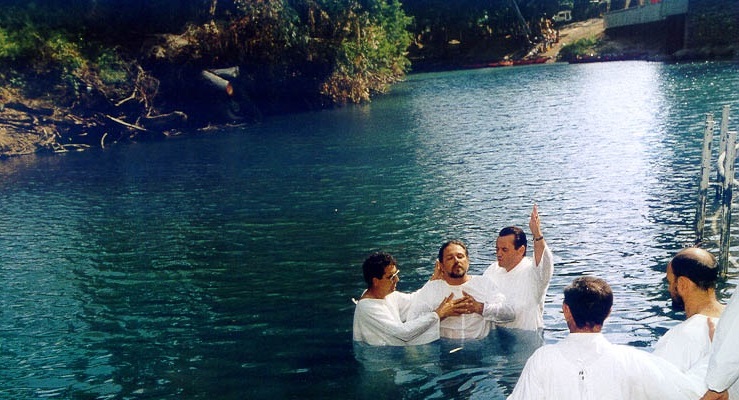 Baptism in a river in East Asia